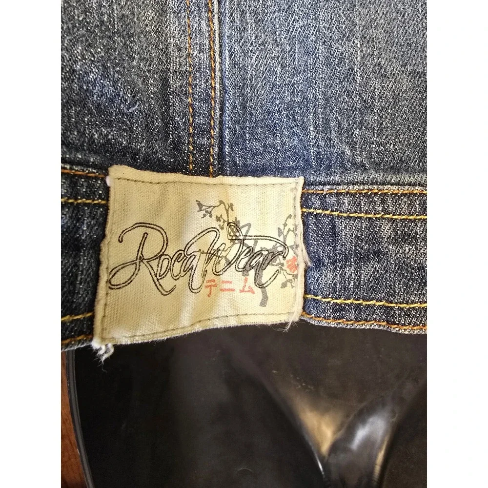 Vintage Y2K‎ Rocawear Denim Jean Jacket Patches Cropped Stretch 90s Womens 3X